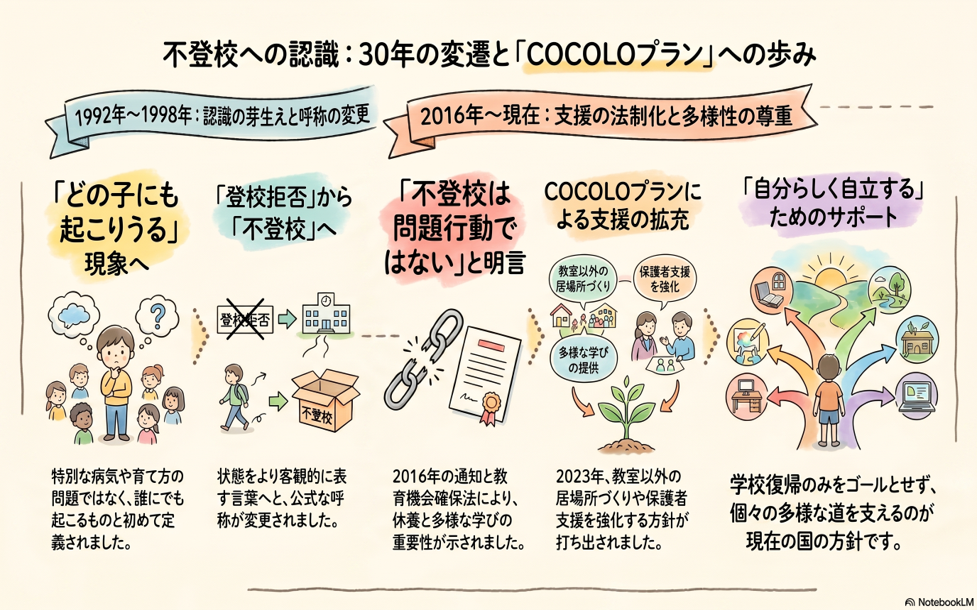 04-不登校への認識の変遷を示すスライド（講師提供）