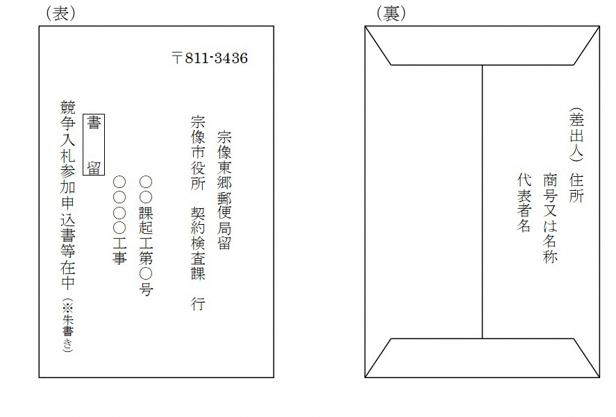入札参加資格申請書類提出時の封筒の記載方法