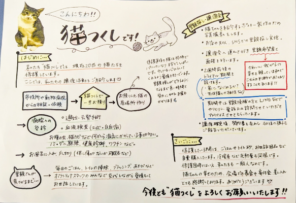01　愛情が感じられる、手書きの「猫つくし」のチラシ