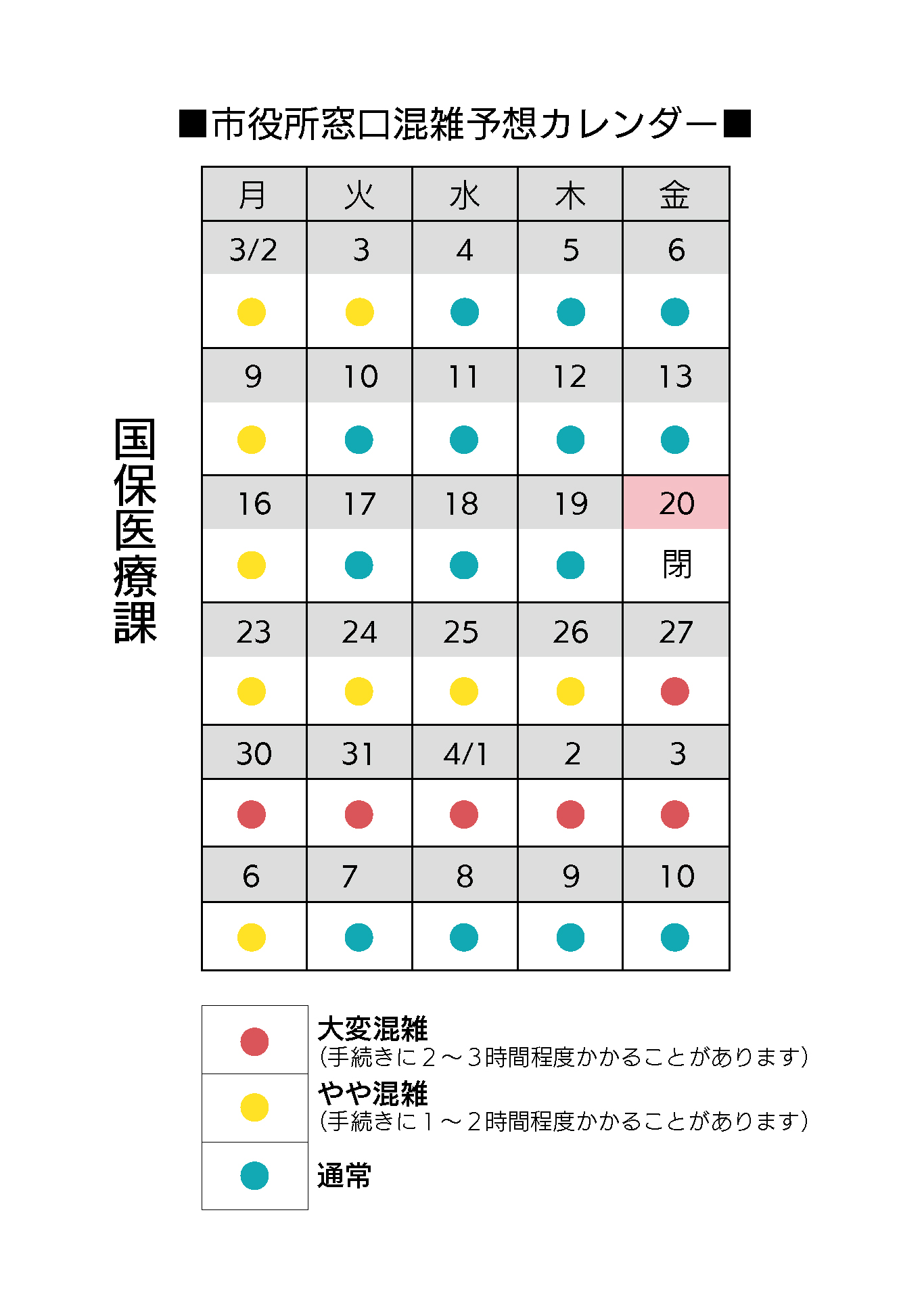 混雑カレンダー2026（国保版）