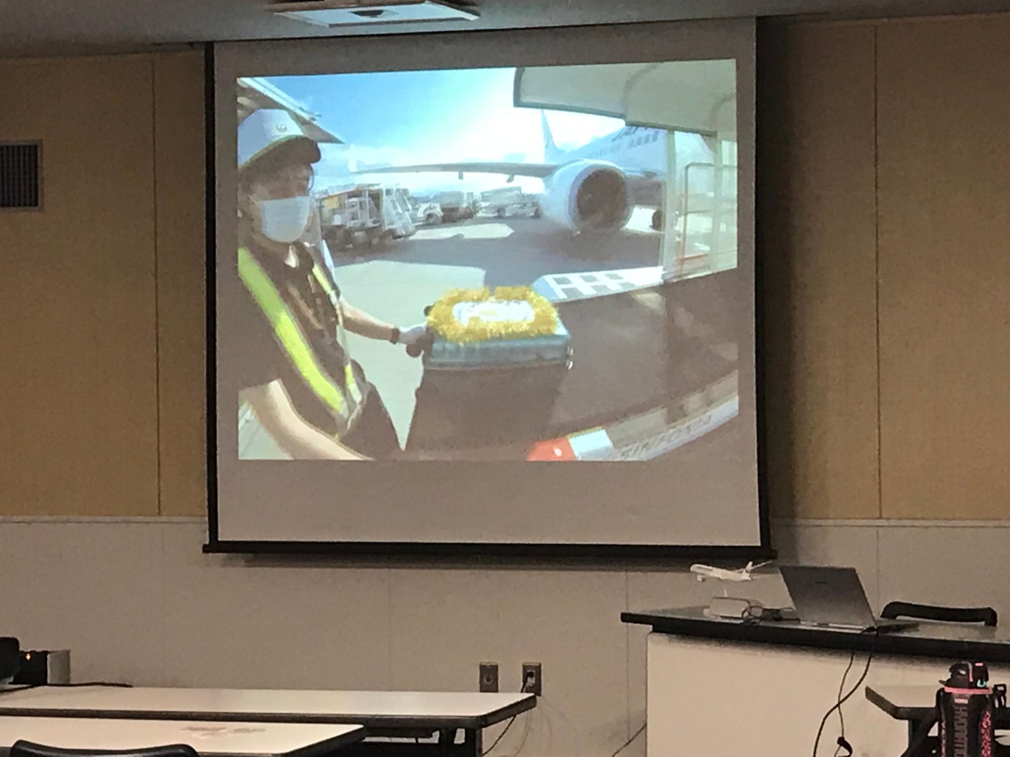 テンちゃんのスーツケースが飛行機に搭載されます