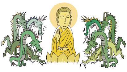 釈迦如来像と八大竜王の画像